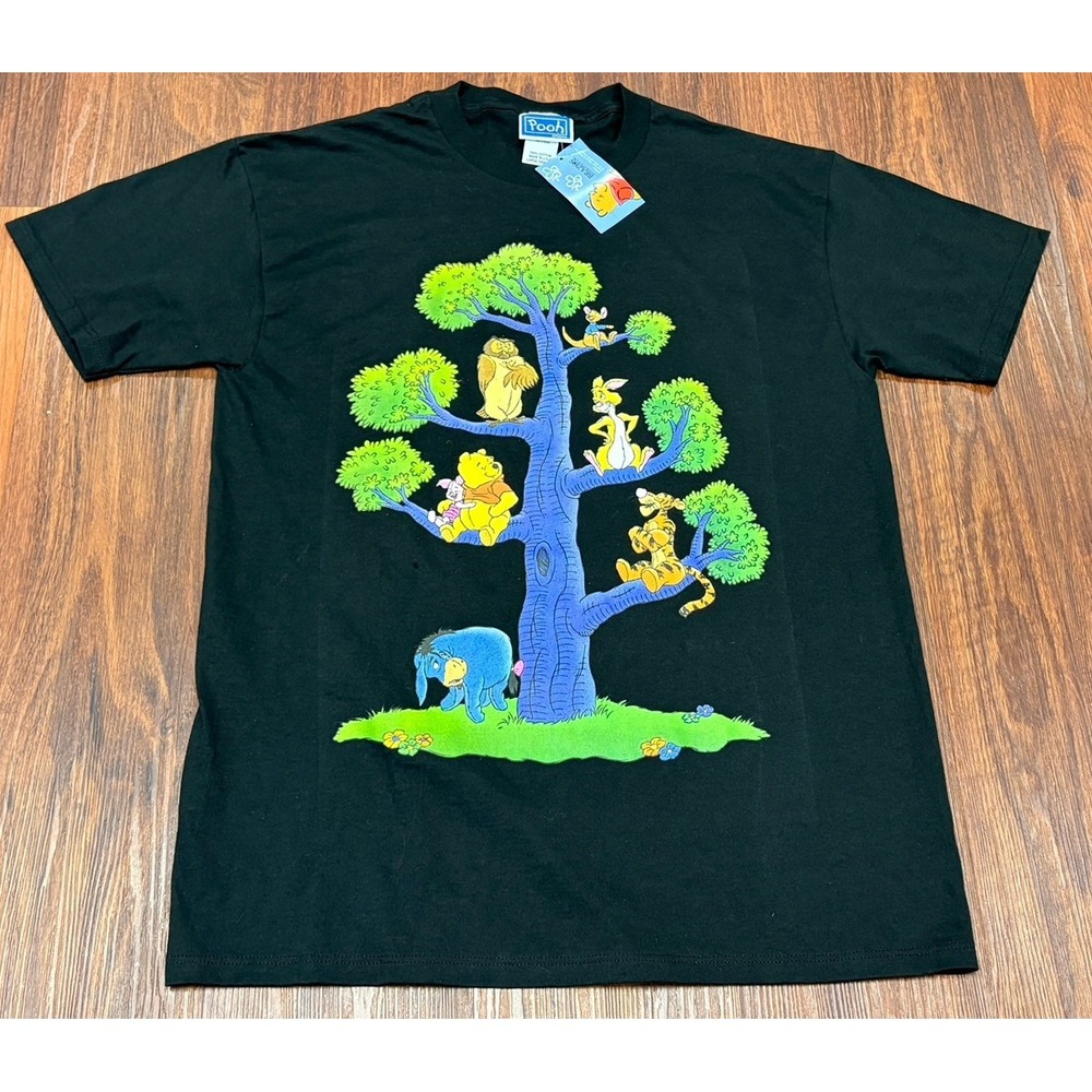 Vintage Disney Winnie The Pooh T Shirt 100 Acre Woods L Black Purple USA RARE!